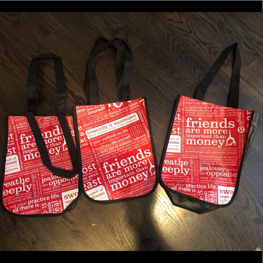 Three Lululemon reusable bags